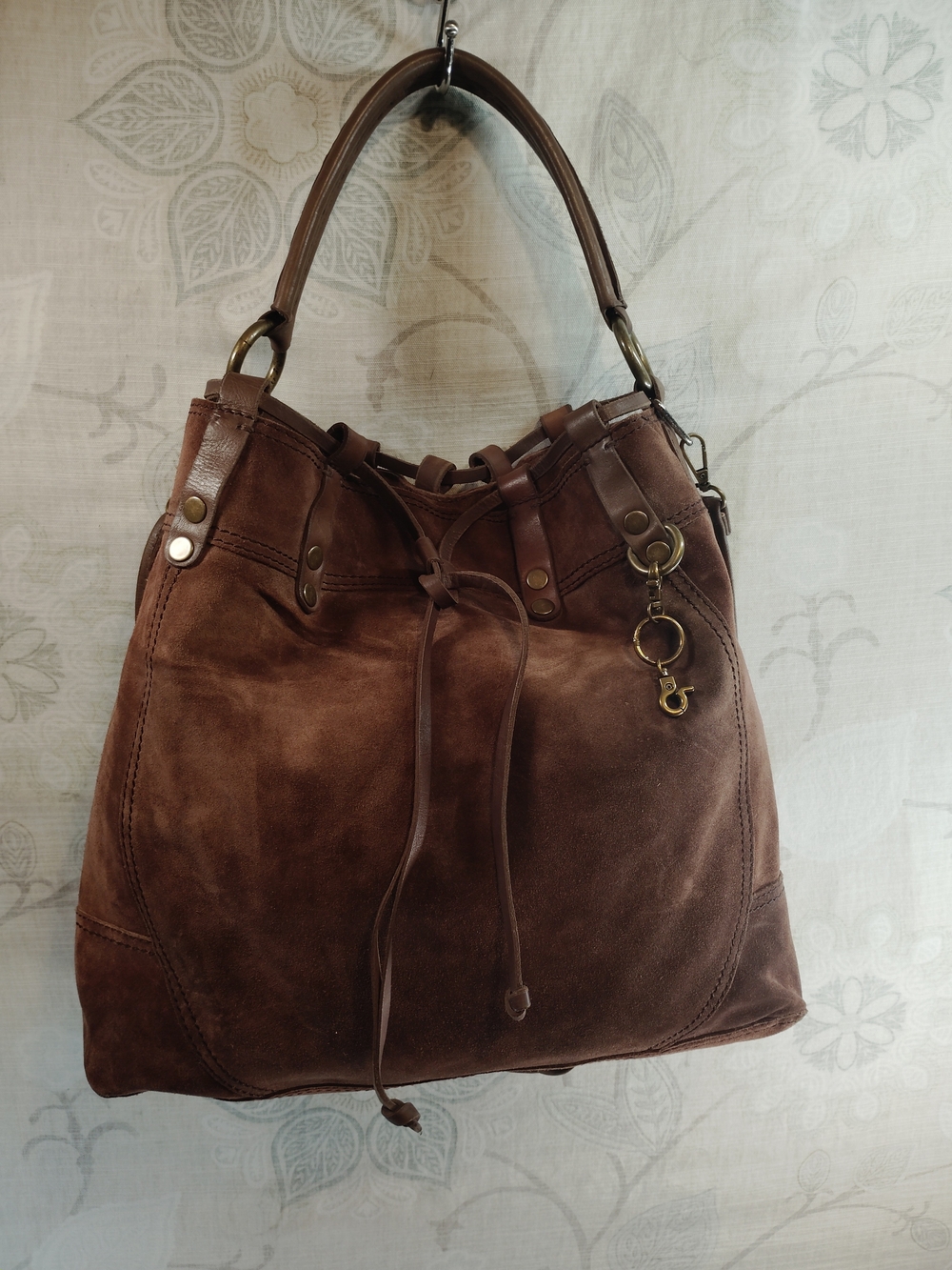 Lucky Brand Brown Genuine Leather/Suede Drawstring Crossbody /Shoulder Bag